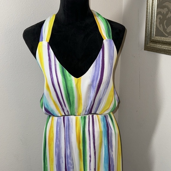 GiLLI multi color striped halter maxi dress Sz M - Picture 3 of 7